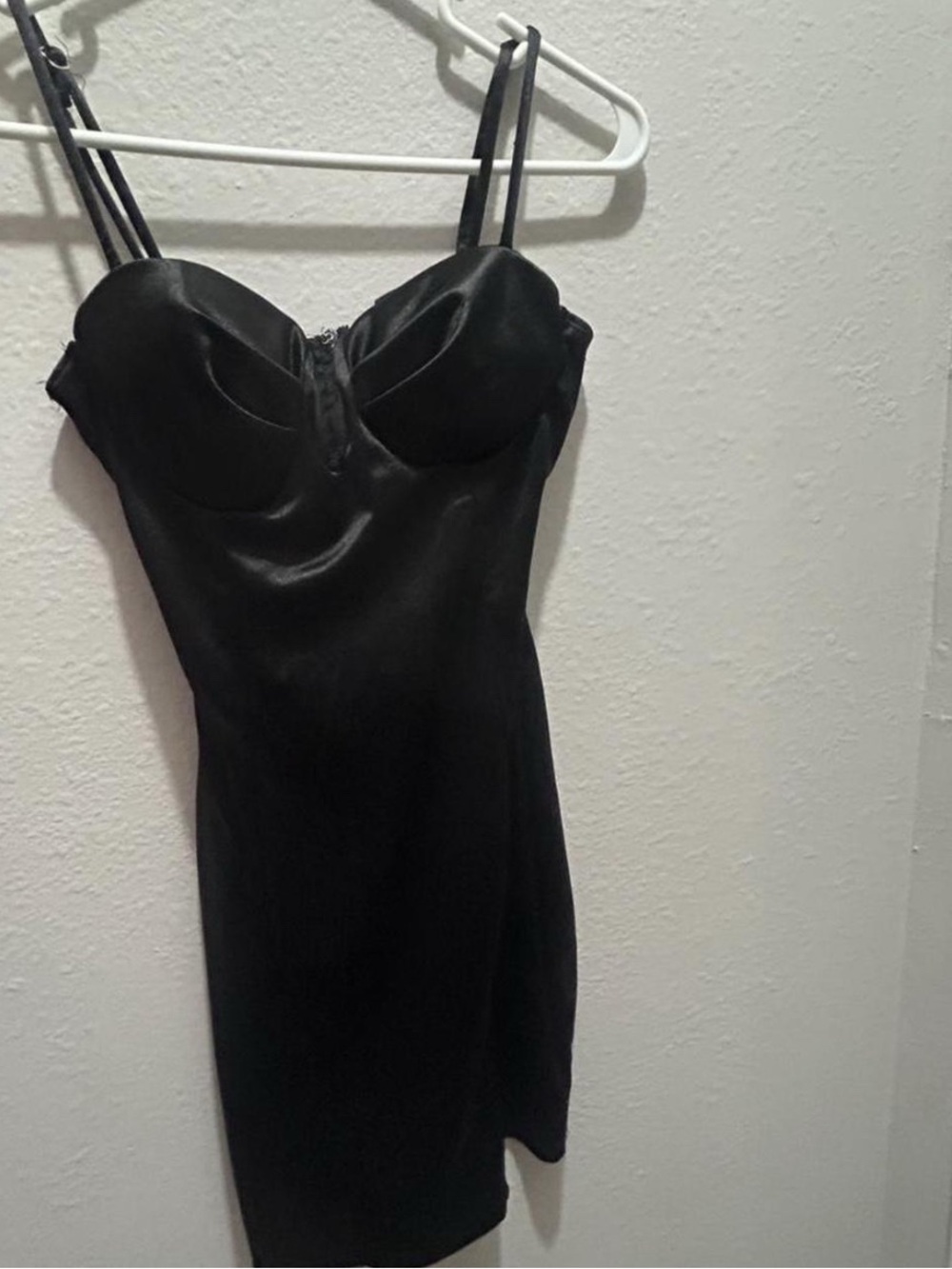 Windsor Black Satin Mini Slip Dress with Bustier Cups